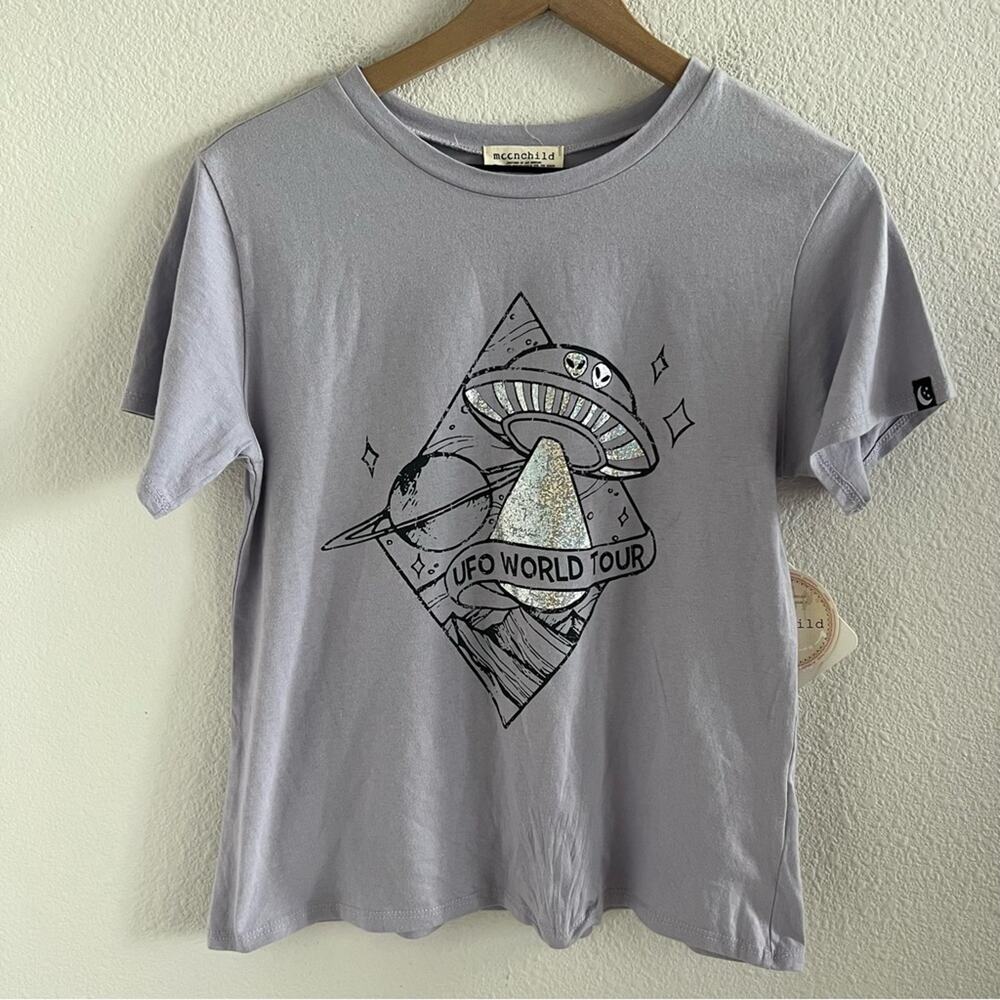 NWT Moon Child UFO World Tour Graphic Tee T-shirt Purple Boho Hippy XS